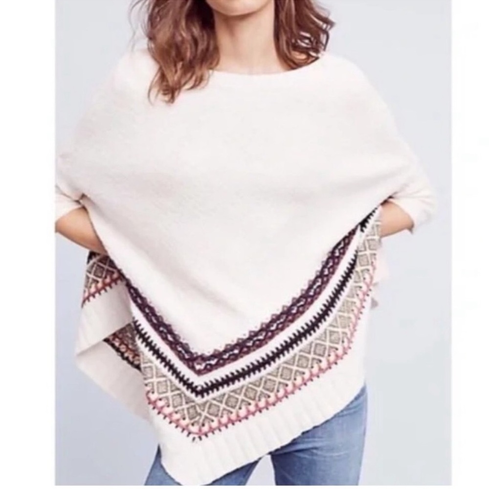 Anthropologie Sleeping On Snow Woodland Stroll Knit Asymmetrical Poncho